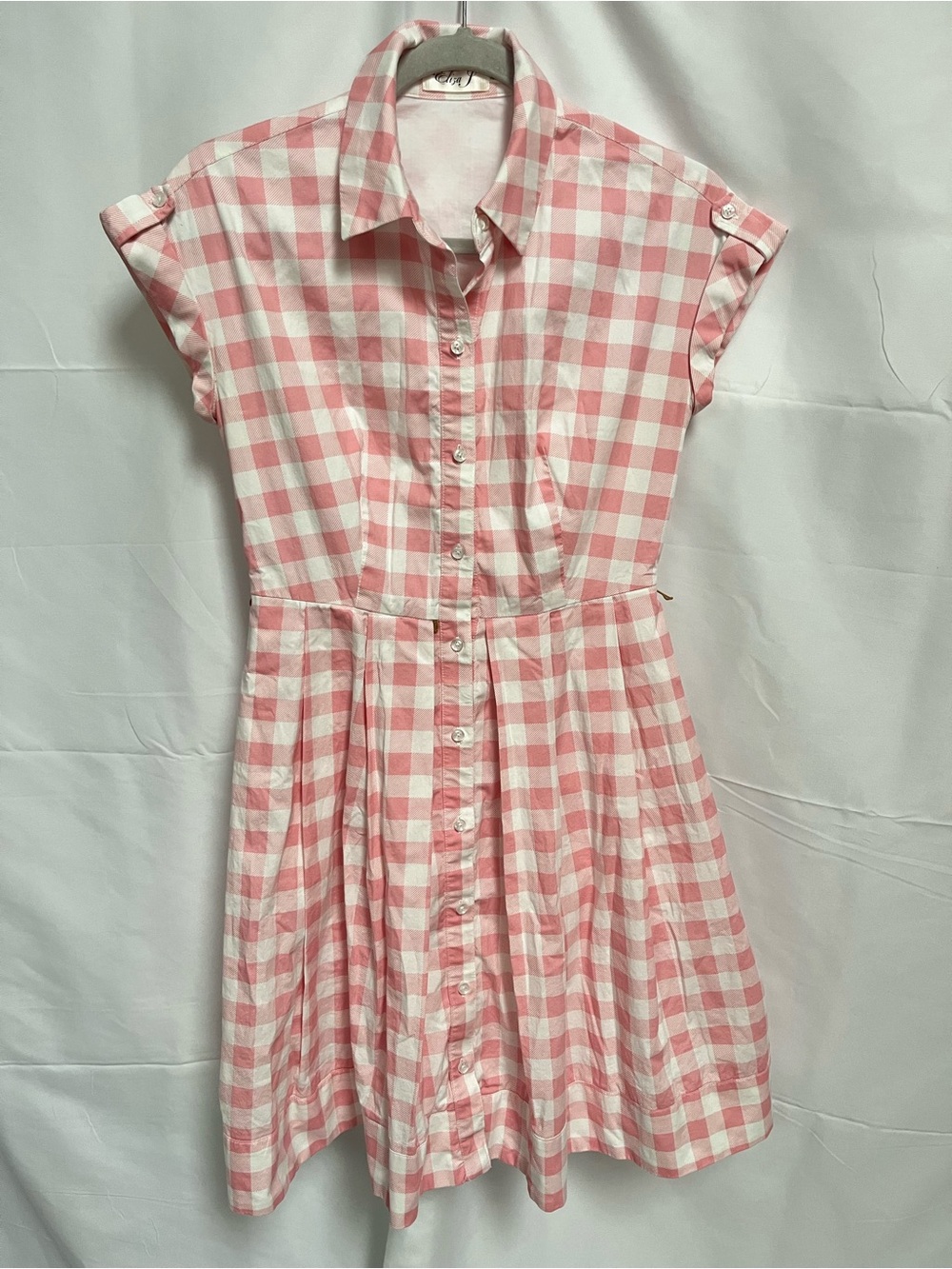 Pink and White Gingham Button-Front Dress